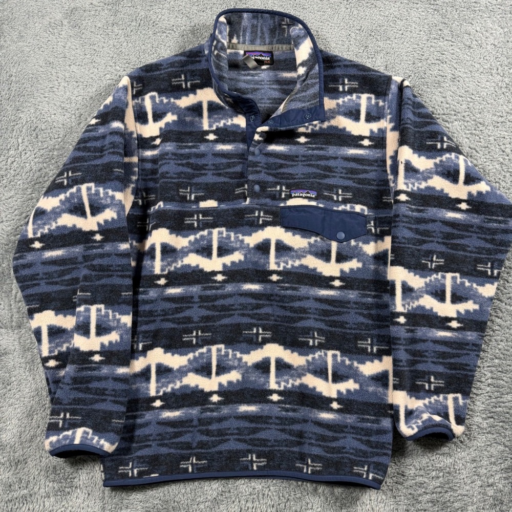Patagonia Synchilla Snap-T‎ Fleece Pullover Jacket Retro Stone Blue Aztec Rare S
